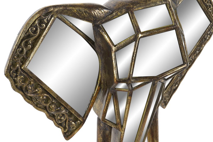 DKD Home Decor Decoración de Pared Elefante Dorado con Espejo
