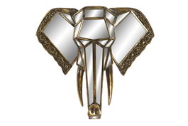 DKD Home Decor Decoración de Pared Elefante Dorado con Espejo
