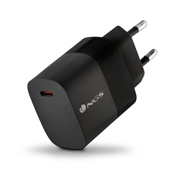 NGS Cargador de Pared GaN 20W Ultrarrápido con PPS y PD 3.0 - Negro - 1 Puerto USB-C - Para Smartphone y Tablet - Con Enchufe Tipo F (UE)