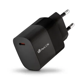 NGS Cargador de Pared GaN 20W Ultrarrápido con PPS y PD 3.0 - Negro - 1 Puerto USB-C - Para Smartphone y Tablet - Con Enchufe Tipo F (UE)
