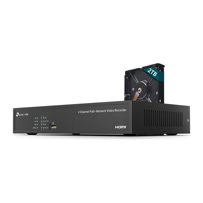 TP-Link VIGI NVR1004H-4P-2TB Grabador de Video 4 Canales PoE 2TB 4K H.265+ NVR para Seguridad TP-Link VIGI NVR1004H-4P-2TB Grabador de Video 4 Canales PoE 2TB 4K H.265+ NVR para Seguridad