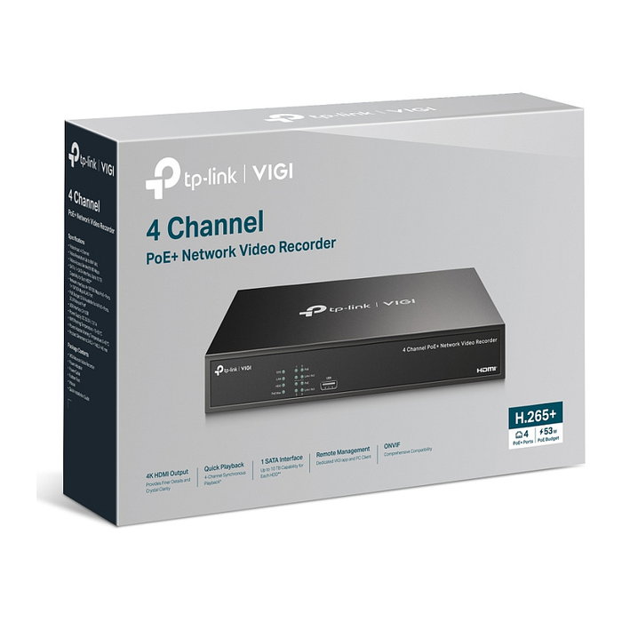 TP-Link VIGI NVR1004H-4P-2TB Grabador de Video 4 Canales PoE 2TB 4K H.265+ NVR para Seguridad TP-Link VIGI NVR1004H-4P-2TB Grabador de Video 4 Canales PoE 2TB 4K H.265+ NVR para Seguridad