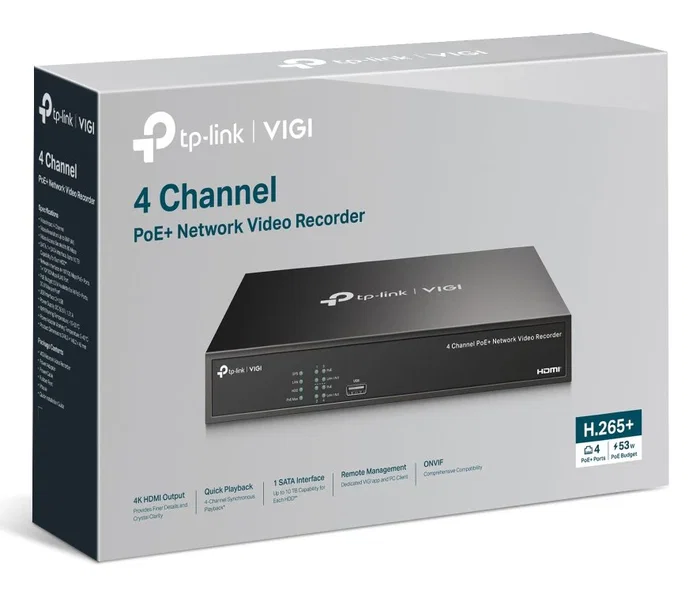 TP-Link VIGI NVR1004H-4P-2TB - Grabador de Vídeo en Red (NVR), 4 Canales, PoE, HDD 2TB Incluido, Resolución 4K UHD (3840x2160) TP-Link VIGI NVR1004H-4P-2TB - Grabador de Vídeo en Red (NVR), 4 Canales, PoE, HDD 2TB Incluido, Resolución 4K UHD (3840x2160)