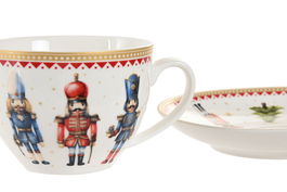 DKD Home Decor Taza Navidad Tradicional Cascanueces Multicolor Porcelana Set de 2 Piezas 9 x 7 x 12 cm Capacidad 220ml