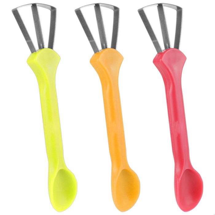 Easy Make Cortador Melón 2 En 1 para Preparar y Servir Melón con Cuchara para Pepitas y Cuchilla Doble