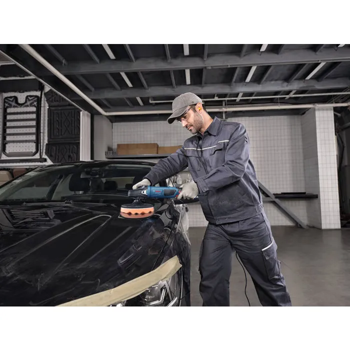 Bosch Professional Pulidora orbital GPO 11-180 S, 1100 W, 180 mm con disco, esponja y mango auxiliar.