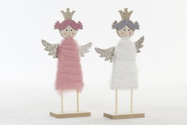 DKD Home Decor Decoracion Navidad Fantasia Blanco Rosa Angel Corazon Madera 13 x 4.5 x 26.5 cm (6 Unidades)