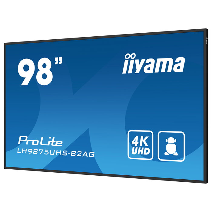 Iiyama LH9875UHS-B2AG - Pantalla Digital LCD 97.5" (247.7 cm) 4K Ultra HD, LED, IPS, Android 11, 3xHDMI, DisplayPort, 24/7, Wi-Fi, 500 Nits, Negro
