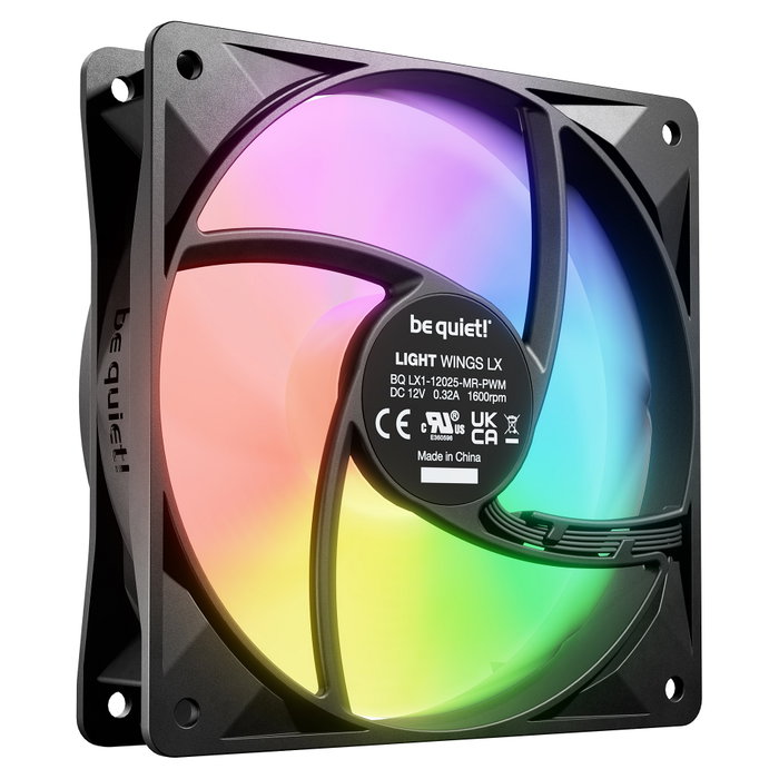 be quiet! LIGHT WINGS LX Ventilador 120mm PWM, Negro, Triple-Pack de 3, 1600 RPM, 87.5 m3/h Flujo de Aire, 25.5 dB, Iluminación LED RGB, Conectores 4-Pin y 3-Pin, Incluye Tornillos