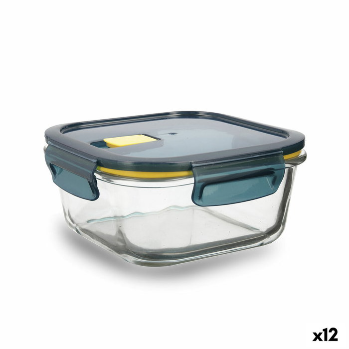 Quid Recipiente Cuadrado Hermético Astral Vidrio Azul 80 cL (12 Unidades)
