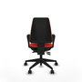 Silla de oficina Elche con mecanismo Asincro tapizada con Tela color Naranja oscuro. Equipada con Base piramidal negra, Brazos fijos y Ruedas 65mm nailon