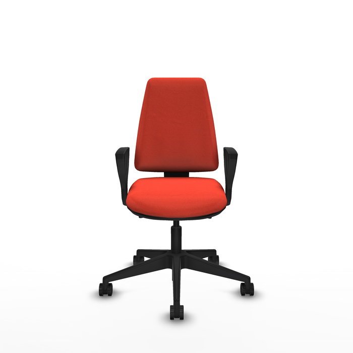 Silla de oficina Elche con mecanismo Asincro tapizada con Tela color Naranja oscuro. Equipada con Base piramidal negra, Brazos fijos y Ruedas 65mm nailon Silla de oficina Elche con mecanismo Asincro tapizada con Tela color Naranja oscuro. Equipada con Base piramidal negra, Brazos fijos y Ruedas 65mm nailon