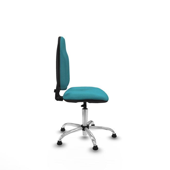 Silla de oficina Algarra con mecanismo Contacto permanente básico tapizada con Tela color Turquesa. Equipada con Base cromada, Sin brazosy Topes
