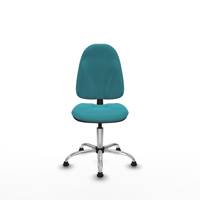 Silla de oficina Algarra con mecanismo Contacto permanente básico tapizada con Tela color Turquesa. Equipada con Base cromada, Sin brazosy Topes