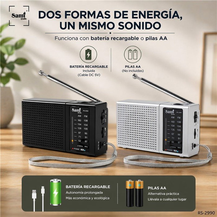 SAMI Radio Sami 2 bandas mediana negra batería+pilas AA