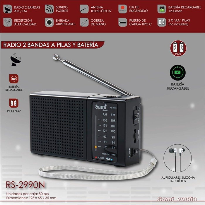 SAMI Radio Sami 2 bandas mediana negra batería+pilas AA
