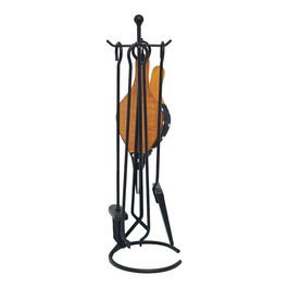 Edm Juego de Chimenea 5 Piezas Negro - Kit con Fuelle, Atizador, Tenaza, Pala y Cepillo en Metal, 20.5 x 66 cm