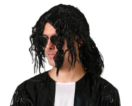 Peluca negra rizada con flequillo estilo Rey del Pop