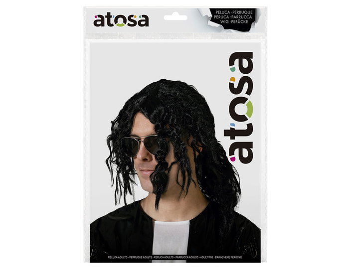Peluca negra rizada con flequillo estilo Rey del Pop Peluca negra rizada con flequillo estilo Rey del Pop