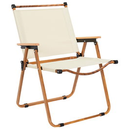 Home Deco Factory Silla Camping Mariposa Plegable para Exterior, Estructura Acero, Reposabrazos Madera, Tejido Poliéster, Beige, Soporta 110 kg