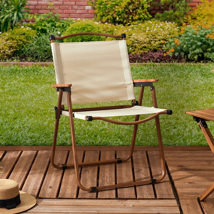 Home Deco Factory Silla Camping Mariposa Plegable para Exterior, Estructura Acero, Reposabrazos Madera, Tejido Poliéster, Beige, Soporta 110 kg Home Deco Factory Silla Camping Mariposa Plegable para Exterior, Estructura Acero, Reposabrazos Madera, Tejido Poliéster, Beige, Soporta 110 kg