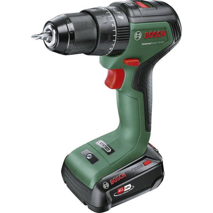 Bosch UniversalImpact 18V-60 Taladro percutor con batería de 2.0 Ah y cargador