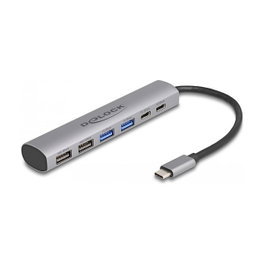 DeLOCK Concentrador USB 6 puertos 4 x USB Tipo-A y 2 x USB Type-C Gris