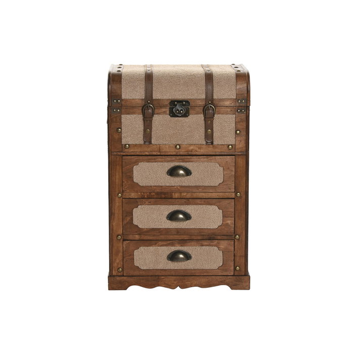 DKD Home Decor Cajonera de Madera y Poliéster con Acabado Borreguito Marrón y Beige
