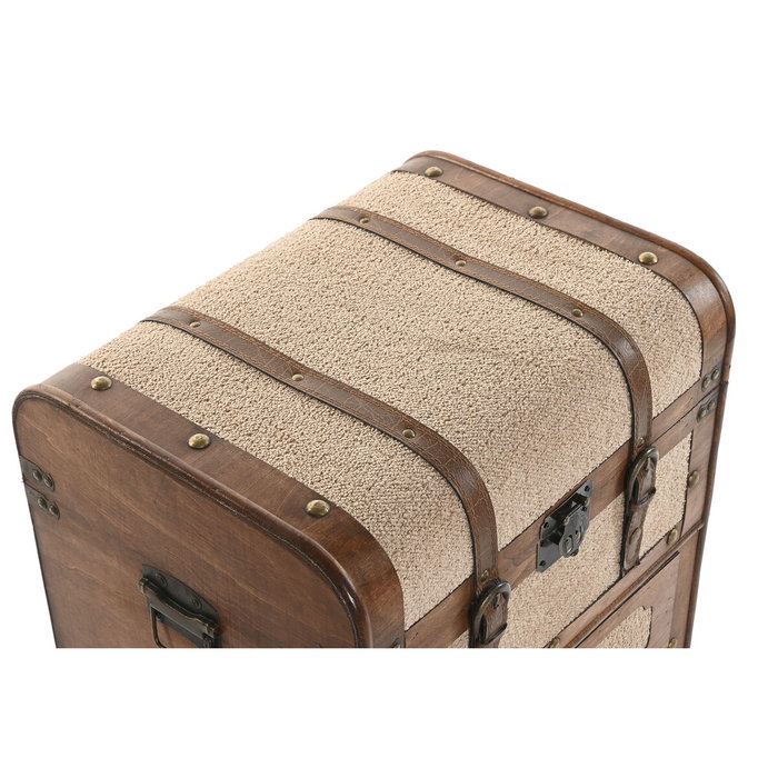 DKD Home Decor Cajonera de Madera y Poliéster con Acabado Borreguito Marrón y Beige