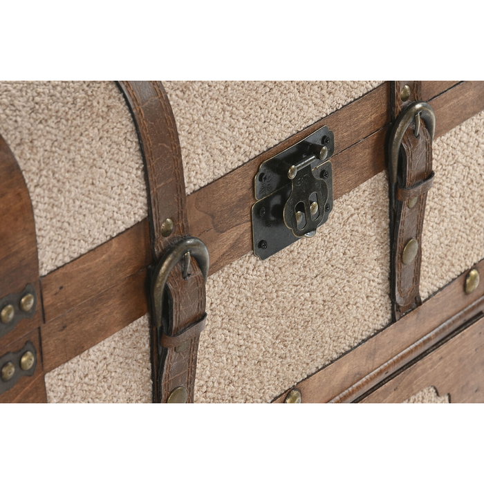 DKD Home Decor Cajonera de Madera y Poliéster con Acabado Borreguito Marrón y Beige