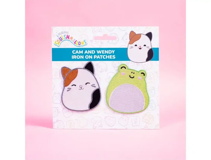 Wondee Set de 12 Parches Bordados Squishmallows para Planchar, Cam el Gato y Wendy la Rana, Adhesivos para Ropa y Mochilas