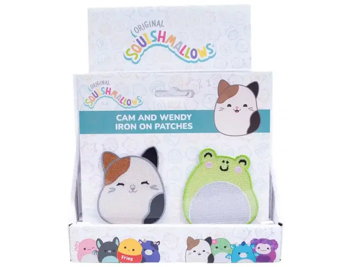 Wondee Set de 12 Parches Bordados Squishmallows para Planchar, Cam el Gato y Wendy la Rana, Adhesivos para Ropa y Mochilas