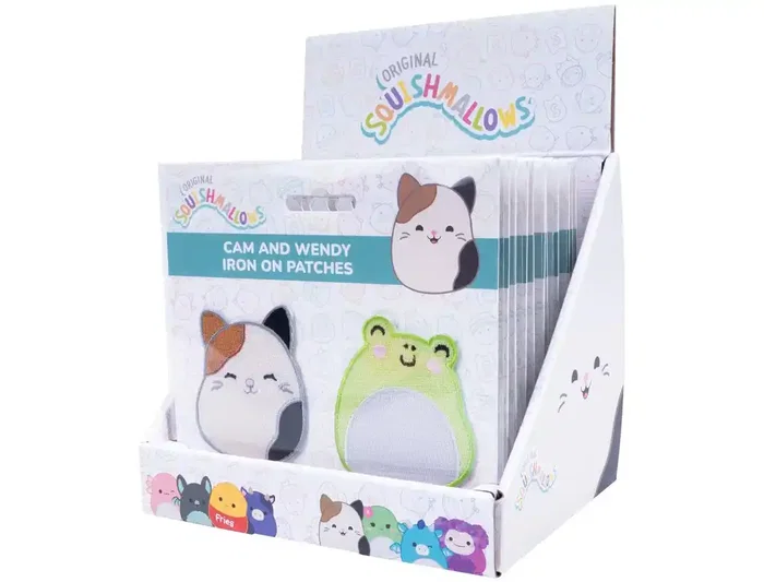 Wondee Set de 12 Parches Bordados Squishmallows para Planchar, Cam el Gato y Wendy la Rana, Adhesivos para Ropa y Mochilas