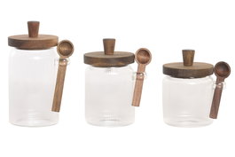 DKD Home Decor Set de 3 Botes de Borosilicato de 700ml con Cuchara