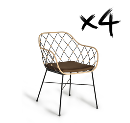 Giner y Colomer - Lote de 2 Sillones de Ratán con Patas de Metal, Natural, Asiento 39x43 cm