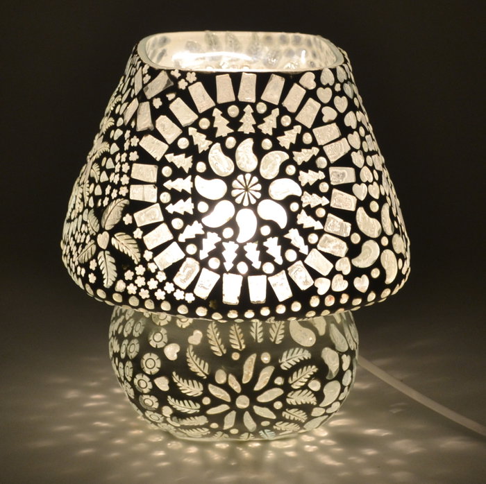 DKD Home Decor Lámpara de Sobremesa de Cristal con Mosaico Mandala Blanco
