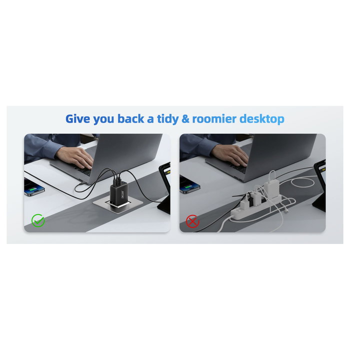 Acer Cargador 67W GaN con 2x USB-C y 1x USB-A, Negro