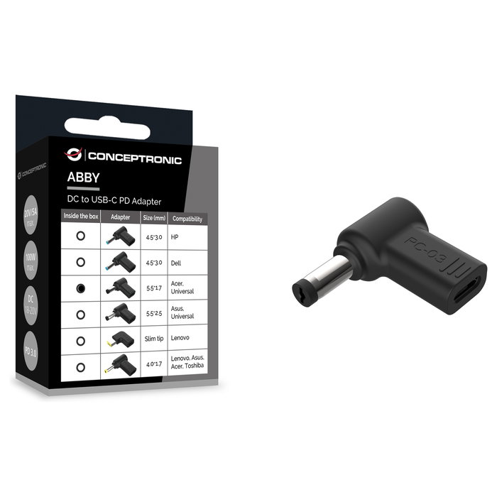 Conceptronic Adaptador USB-C a DC 5.5x1.7mm para Acer/Universal 18-20V