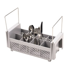 CAMBRO - 8FB434-151 - 1/2 Canastilla de lavado con 8 comp. y asas para cubiertos - 45,7 x 19,7 x 18,4 cm - Gris claro
