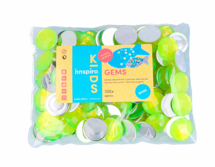 Innspiro Gemas Decorativas Acrílicas Círculo Amarillo Fluor 25mm 100u