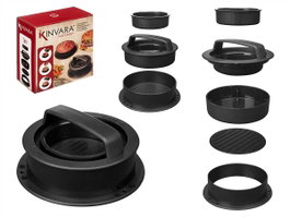 Kinvara Prensa Hamburguesa 3 en 1 Antiadherente PP Negro 12.5 x 5.8 x 12.5 cm (Set de 12)