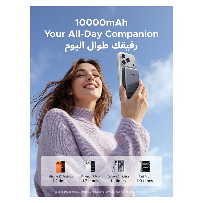 UGREEN PB561 Powerbank inalámbrica magnética 10000mAh con carga rápida USB-C Power Delivery 20W, gris