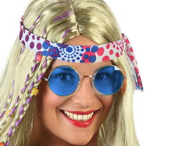 Gafas Redondas Azul Carnaval Mujer Adulto Psicodélicas Hippies Años 60
