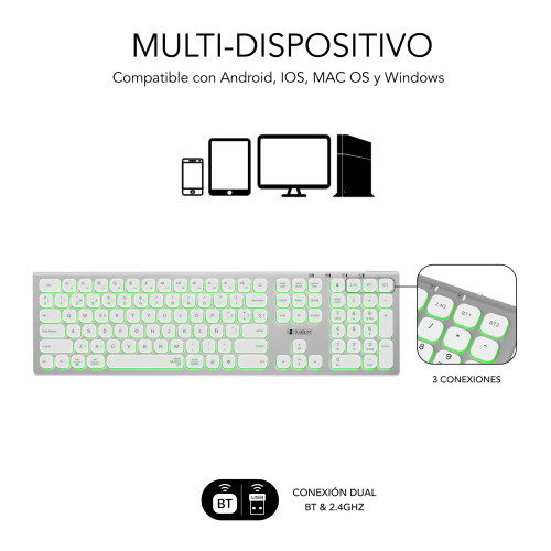 Subblim Master Teclado Inalámbrico Retroiluminado Plata y Blanco