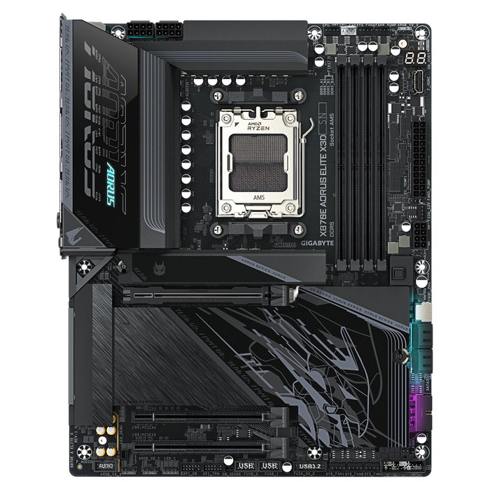 Gigabyte X870E AORUS ELITE X Placa Base AMD X870E, Socket AM5, ATX, DDR5 (hasta 9000 MHz), Wi-Fi 7, LAN 5GbE, USB4, 4x M.2, compatible con Ryzen 7000/8000/9000 Series