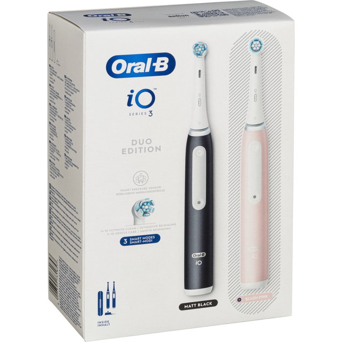 Oral-B iO Series 3N Duo, Cepillo de Dientes Eléctrico Negro Mate/Rosa Blush con 2 Cabezales Oral-B iO Series 3N Duo, Cepillo de Dientes Eléctrico Negro Mate/Rosa Blush con 2 Cabezales