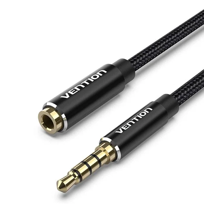 Vention BHCBI Cable de Audio TRRS 3.5mm Macho a Hembra, 3 Metros, Negro, Plug and Play, Alta Fidelidad, Chapado en Oro, Núcleo de Cobre