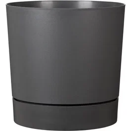 Garden Id Maceta redonda con depósito plano, Ø 39 cm, 32 litros, H 38 cm, color gris metalizado