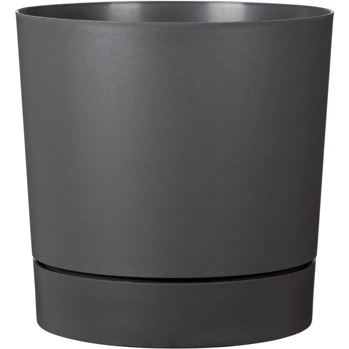 Garden Id Maceta redonda con depósito plano, Ø 39 cm, 32 litros, H 38 cm, color gris metalizado Garden Id Maceta redonda con depósito plano, Ø 39 cm, 32 litros, H 38 cm, color gris metalizado