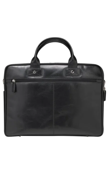 Dbramante1928 Kronborg Maletín para Portátil de 16 Pulgadas, Negro, Cuero, con Asa y Correa para Hombro, Bolsillo para Teléfono y Documentos